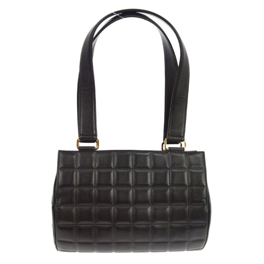 Chanel Chocolate Bar Barrel Quilted Leather Black Leather Handbag